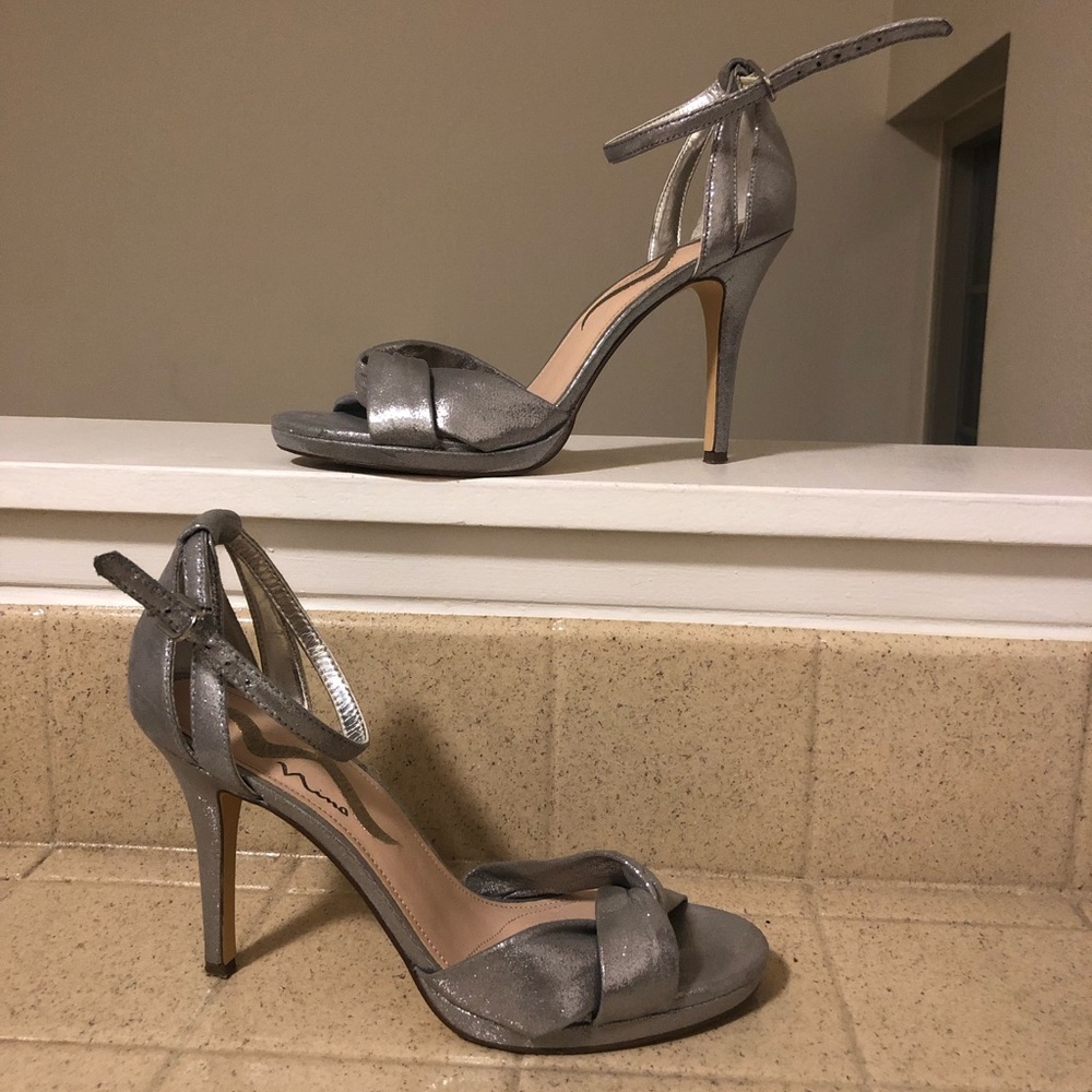 Silver open toe heels